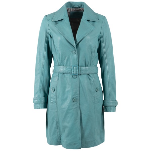 Długa skórzana kurtka damska Mauritius Jasnoturkusowa MWLeoniz