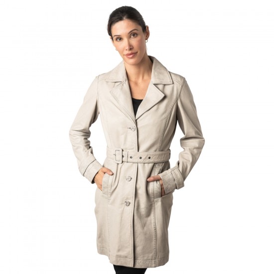 Długa skórzana kurtka damska Mauritius kość słoniowa MWLeonne