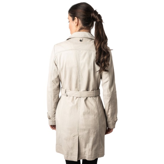 Długa skórzana kurtka damska Mauritius kość słoniowa MWLeonne