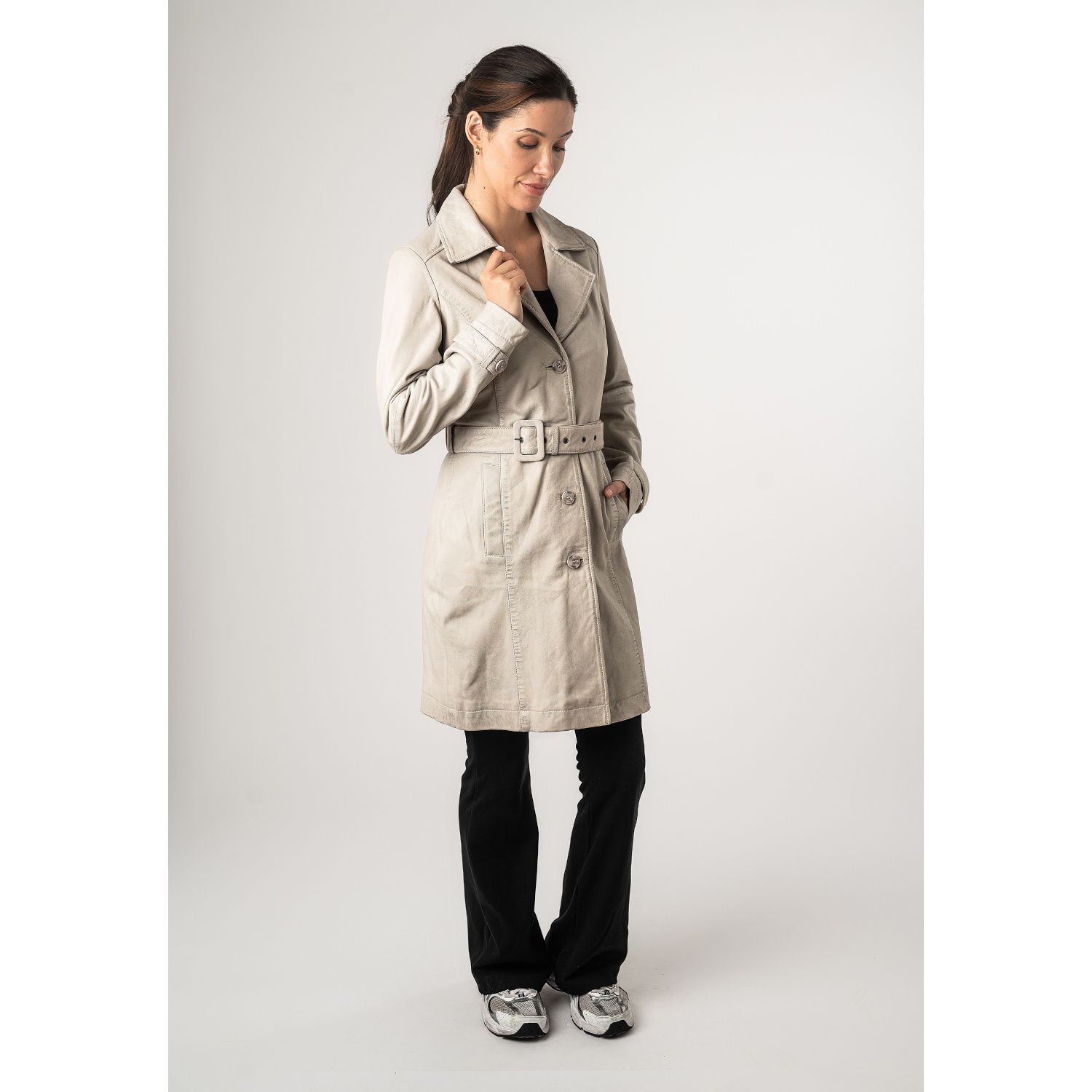 Długa skórzana kurtka damska Mauritius kość słoniowa MWLeonne – Kurtki skórzane