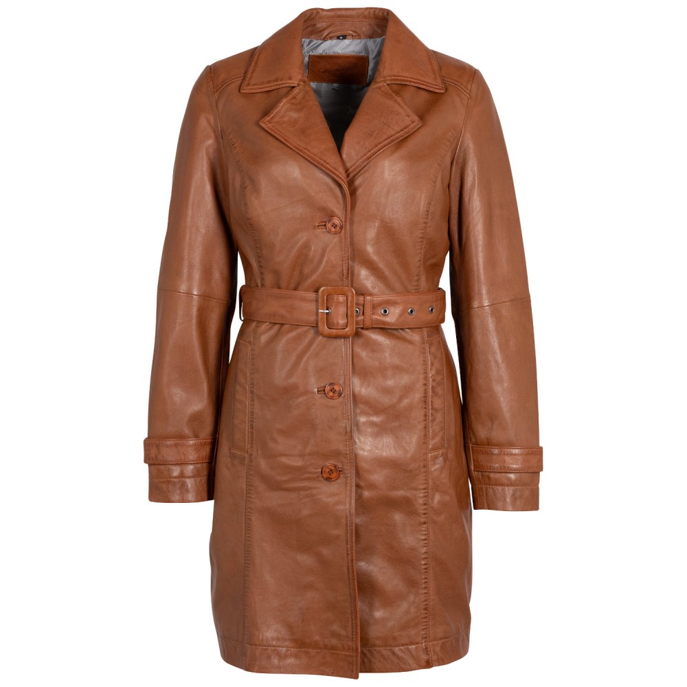 Długa skórzana kurtka damska Mauritius Cognac MWLeonne - readytowear