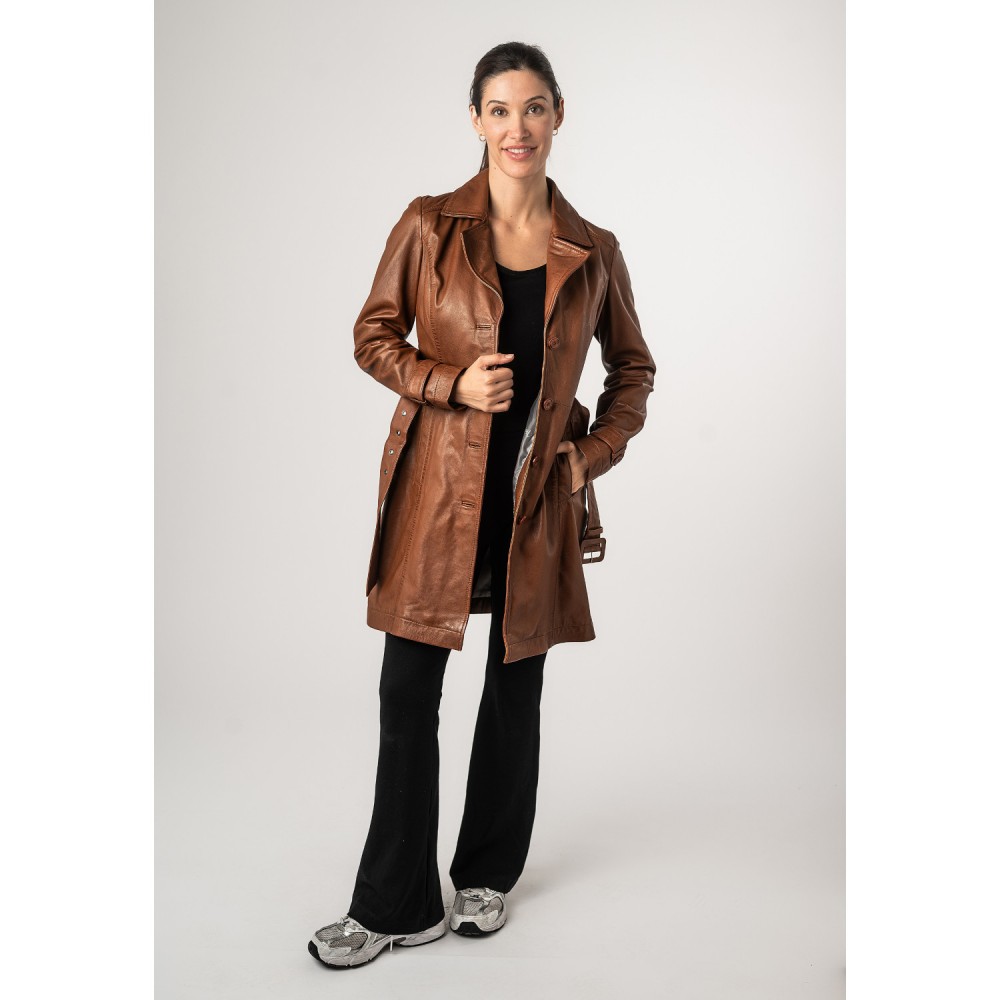 Długa skórzana kurtka damska Mauritius Cognac MWLeonne - readytowear