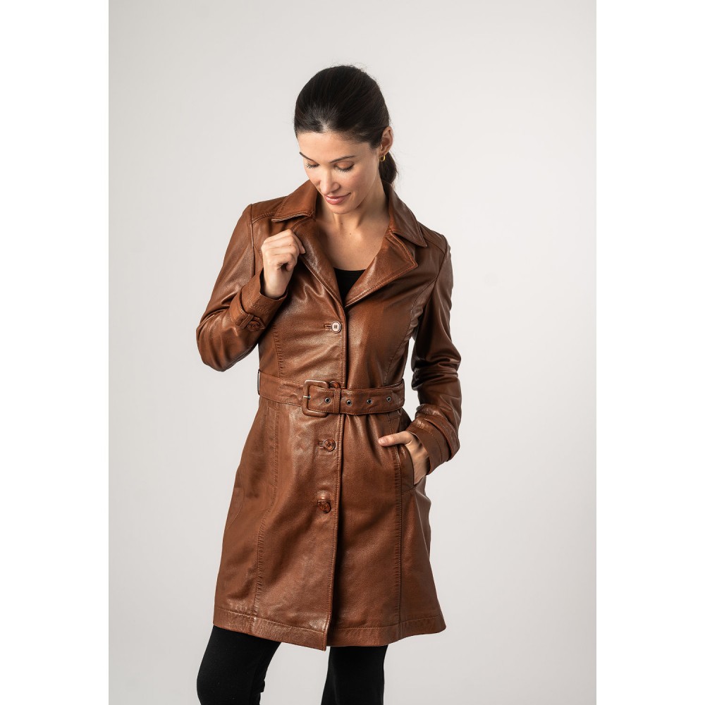 Długa skórzana kurtka damska Mauritius Cognac MWLeonne - readytowear