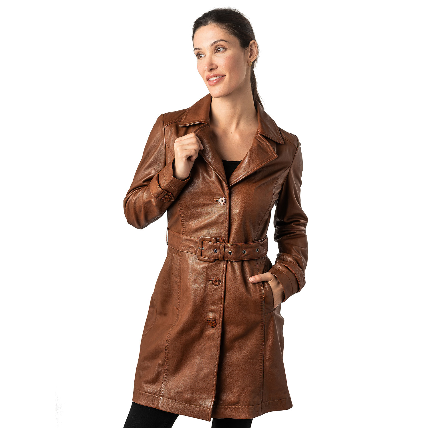 Długa skórzana kurtka damska Mauritius Cognac MWLeonne – Kurtki skórzane