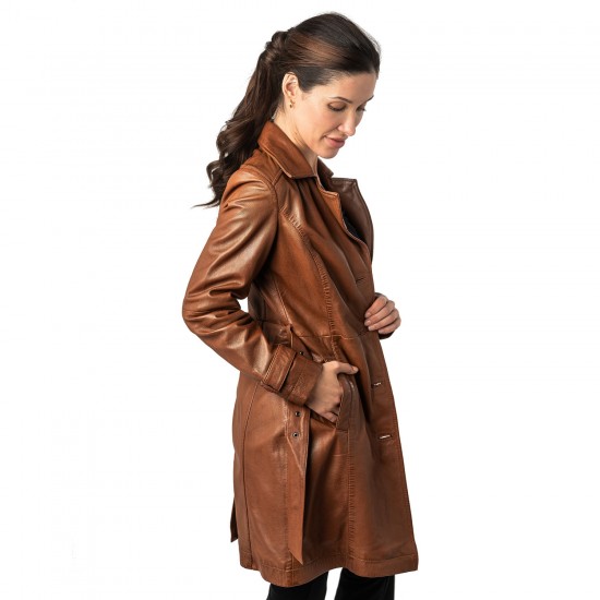 Długa skórzana kurtka damska Mauritius Cognac MWLeonne
