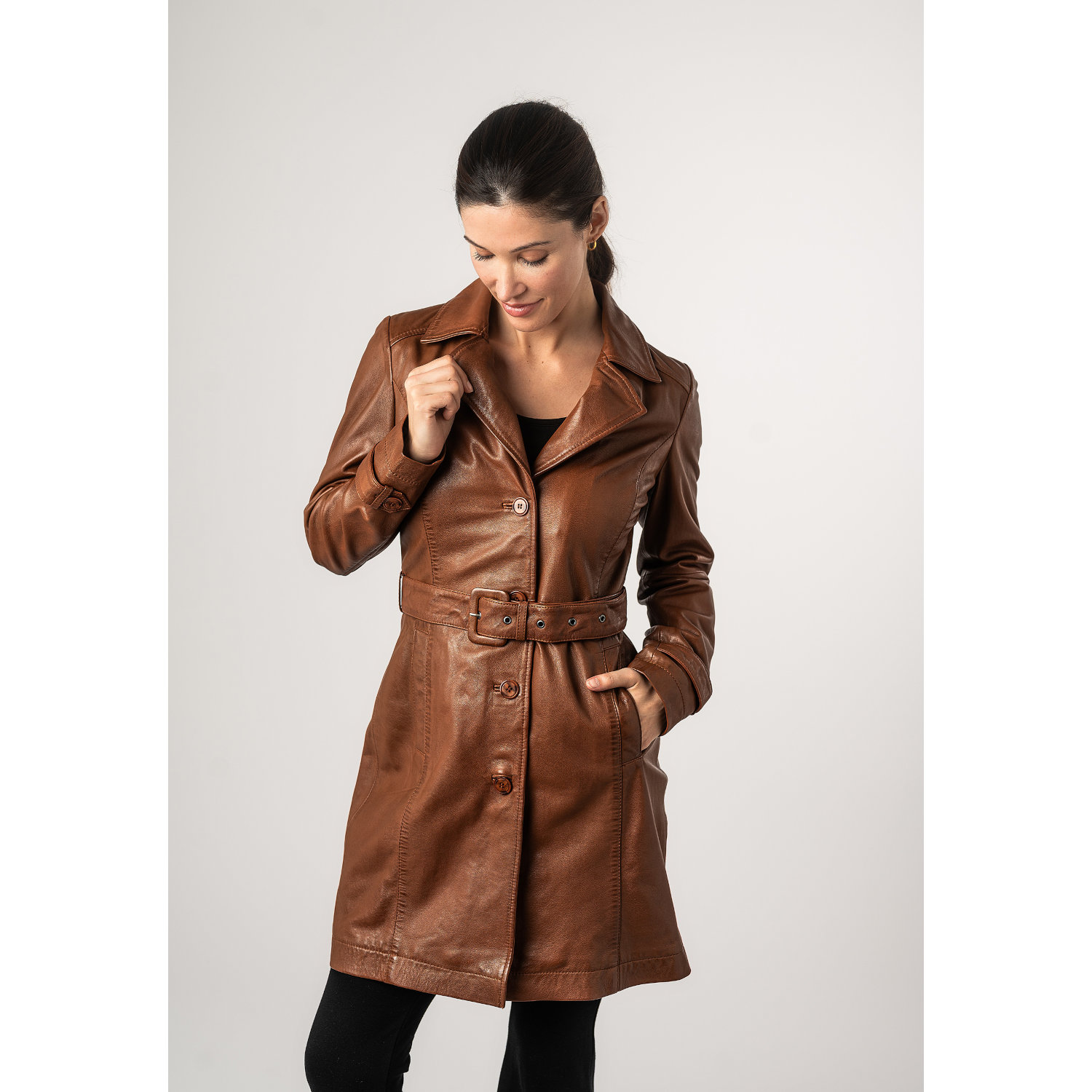 Długa skórzana kurtka damska Mauritius Cognac MWLeonne – Kurtki skórzane