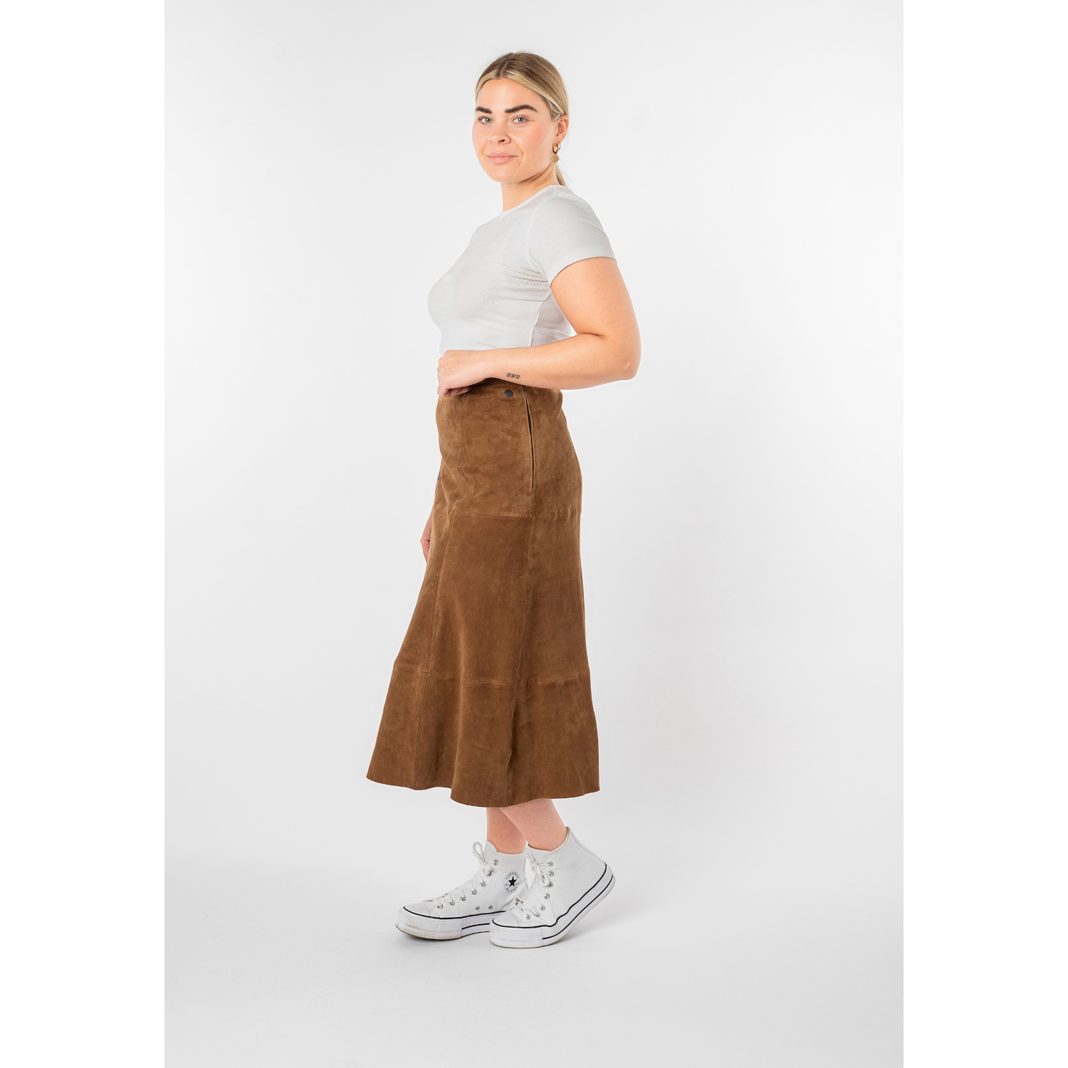 Długa skórzana spódnica damska Mauritius Ciemny kamel MWLielle