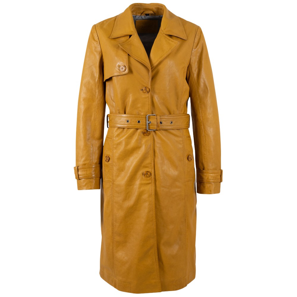 Długa skórzana kurtka damska Mauritius Ciemnożółta MWLiya - readytowear