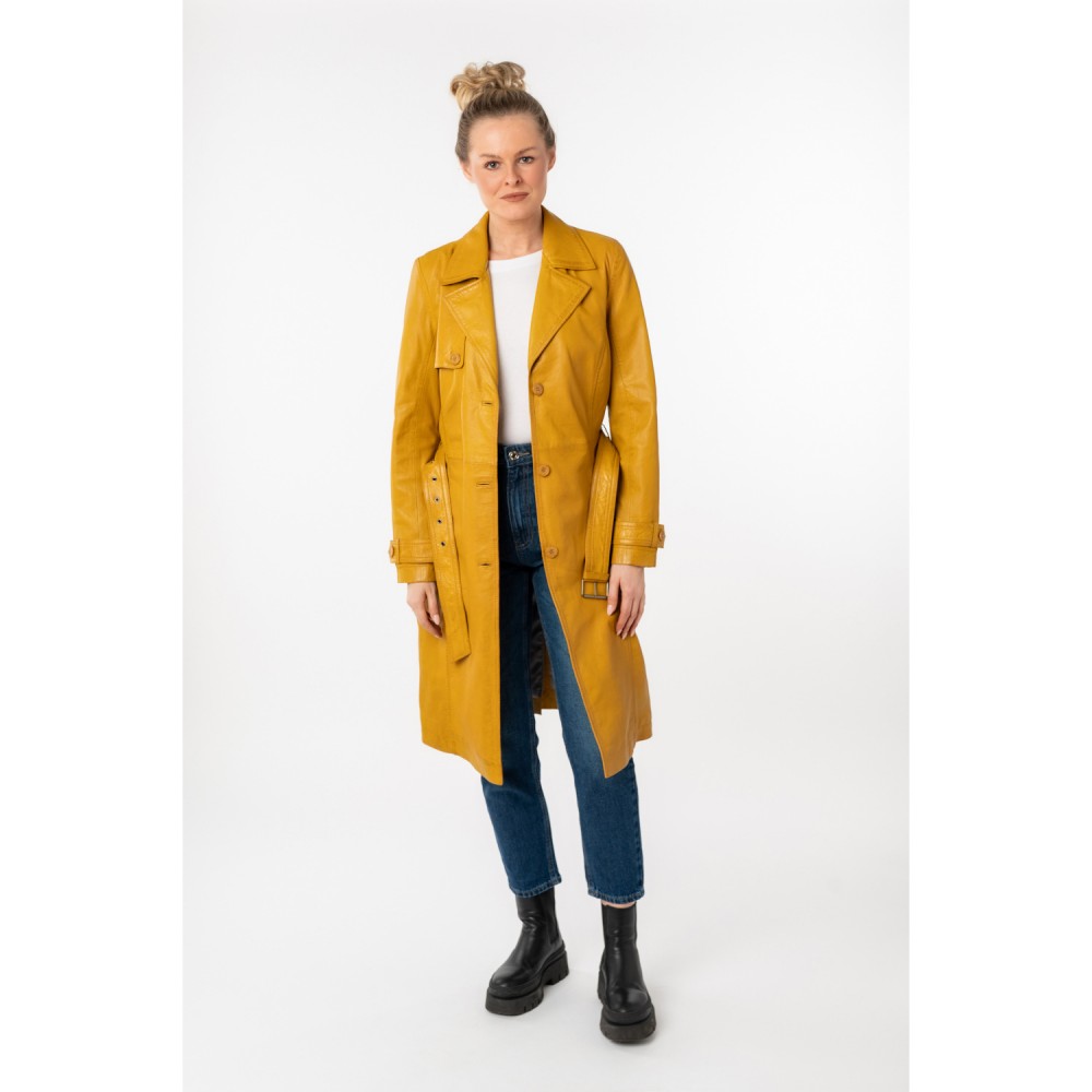 Długa skórzana kurtka damska Mauritius Ciemnożółta MWLiya - readytowear