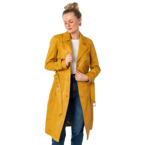 Długa skórzana kurtka damska Mauritius Ciemnożółta MWLiya