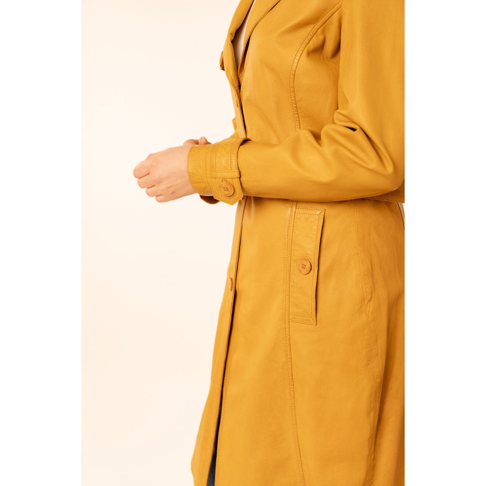 Długa skórzana kurtka damska Mauritius Ciemnożółta MWLiya - readytowear