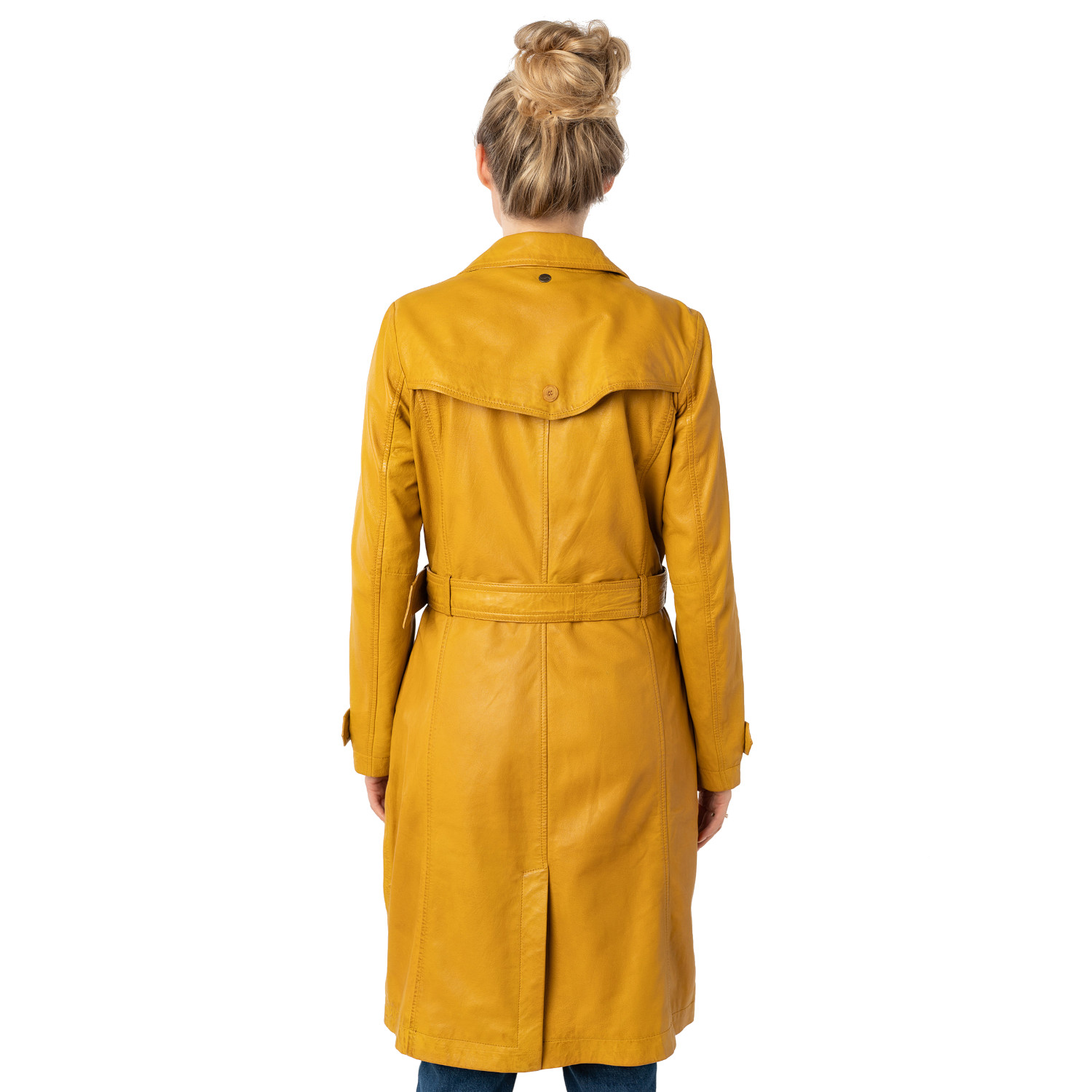 Długa skórzana kurtka damska Mauritius Ciemnożółta MWLiya – Kurtki skórzane