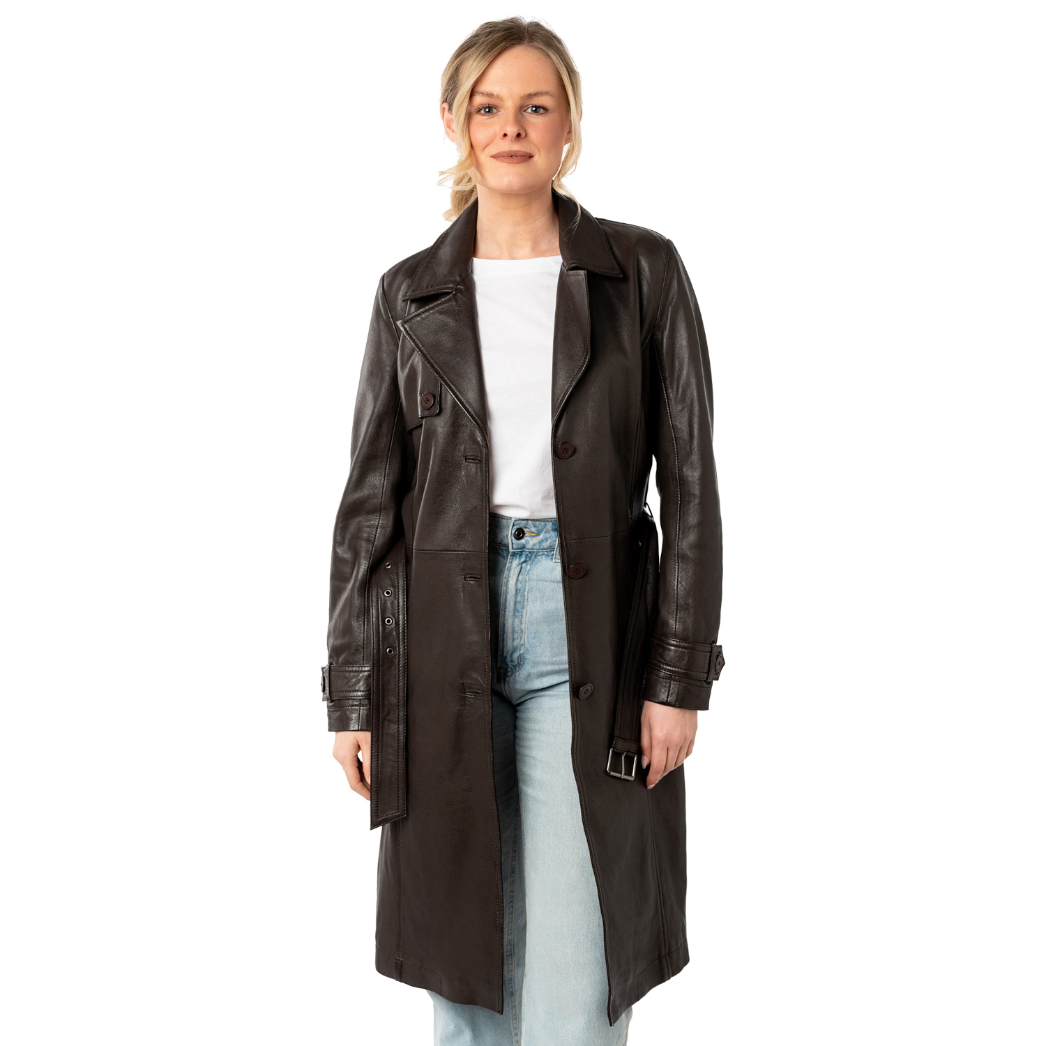 Długa skórzana kurtka damska Mauritius Ciemnobrązowa MWLiya – Kurtki skórzane