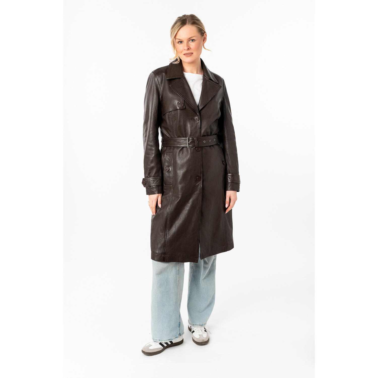 Długa skórzana kurtka damska Mauritius Ciemnobrązowa MWLiya – Kurtki skórzane