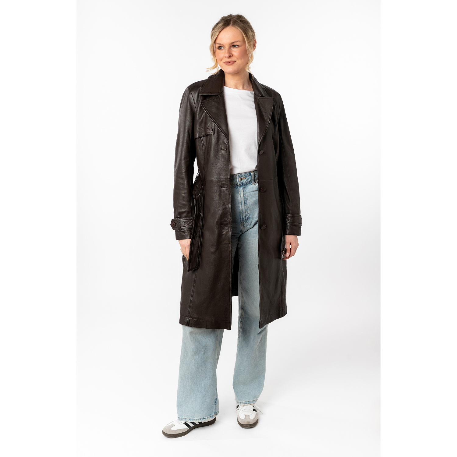 Długa skórzana kurtka damska Mauritius Ciemnobrązowa MWLiya – Kurtki skórzane