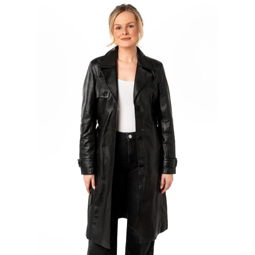 Długa skórzana kurtka damska Mauritius Czarna MWLiya