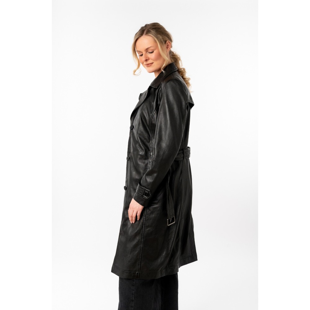 Długa skórzana kurtka damska Mauritius Czarna MWLiya - readytowear
