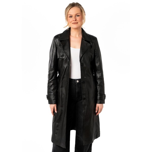 Długa skórzana kurtka damska Mauritius Czarna MWLiya