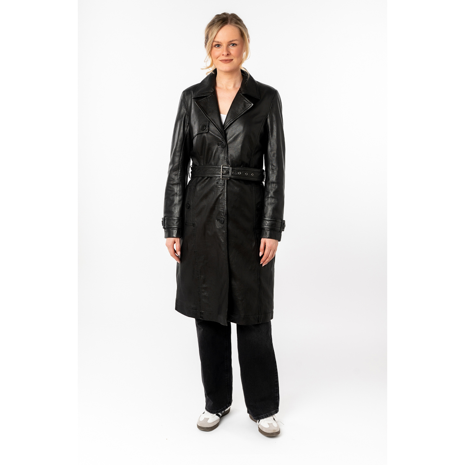 Długa skórzana kurtka damska Mauritius Czarna MWLiya – Kurtki skórzane