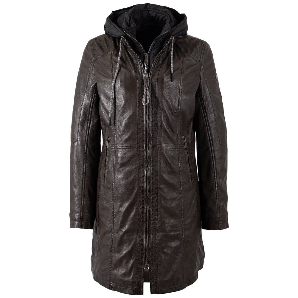 Długa skórzana kurtka damska Mauritius Ciemnobrązowa MWMilene - readytowear