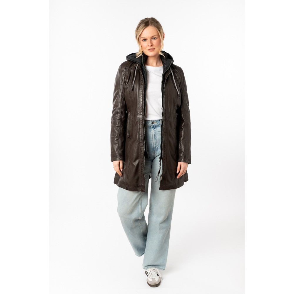 Długa skórzana kurtka damska Mauritius Ciemnobrązowa MWMilene - readytowear