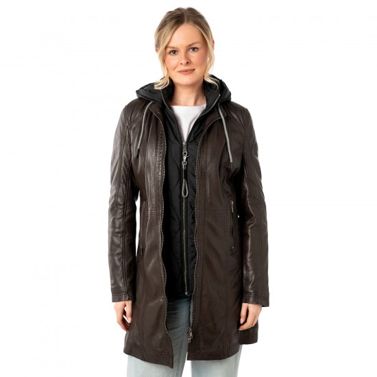 Długa skórzana kurtka damska Mauritius Ciemnobrązowa MWMilene