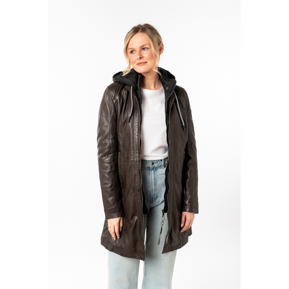 Długa skórzana kurtka damska Mauritius Ciemnobrązowa MWMilene - readytowear