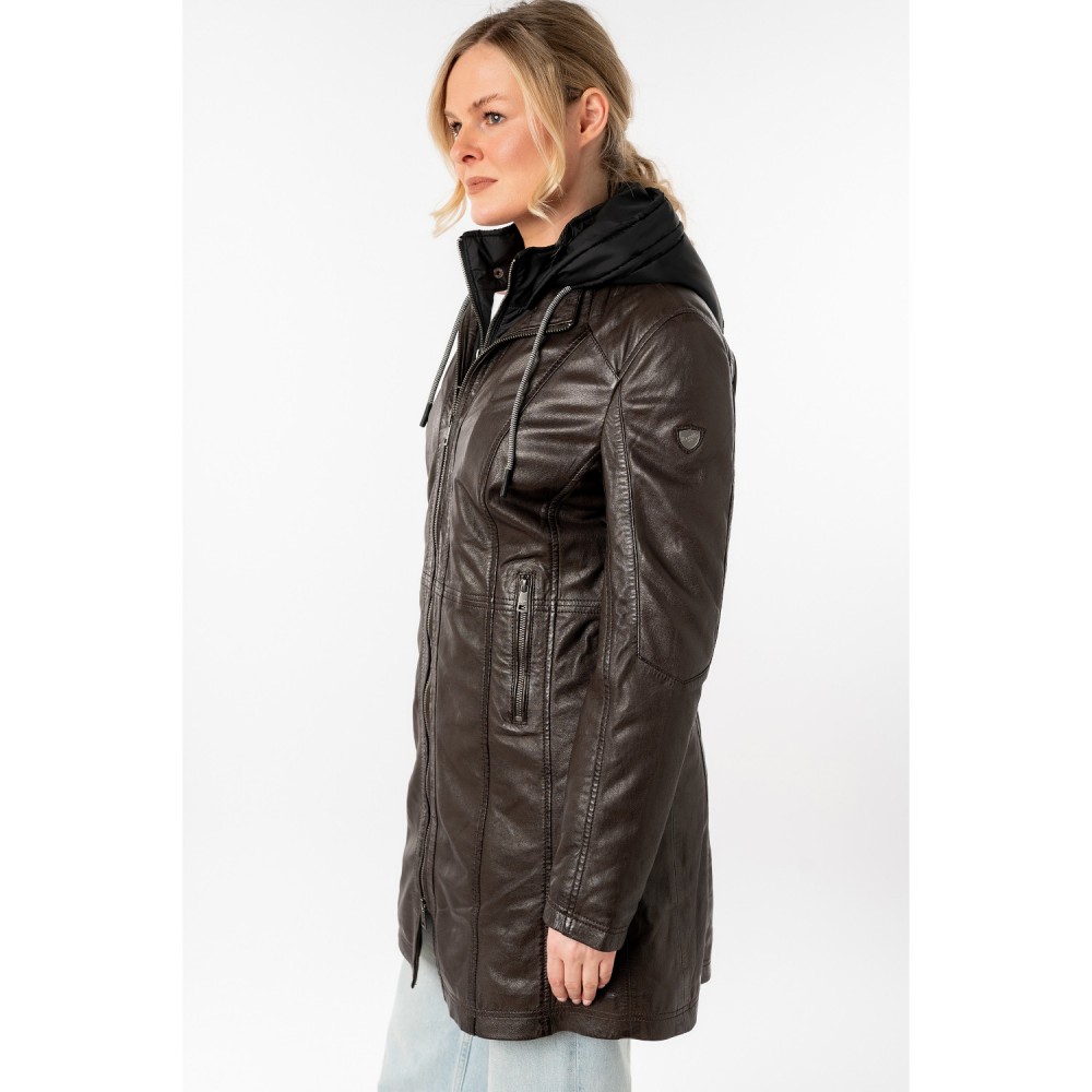Długa skórzana kurtka damska Mauritius Ciemnobrązowa MWMilene - readytowear