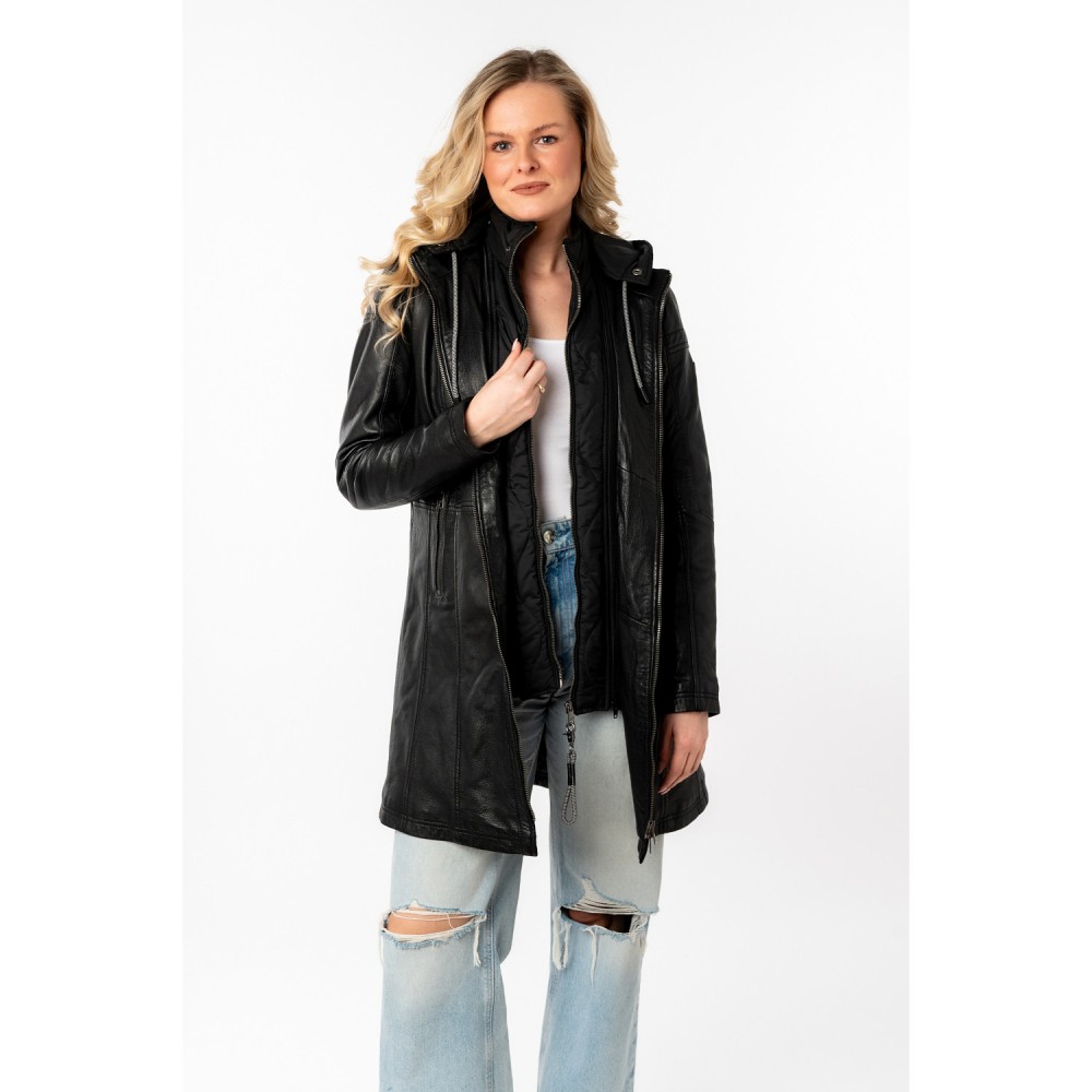 Długa skórzana kurtka damska Mauritius Czarna MWMilene - readytowear