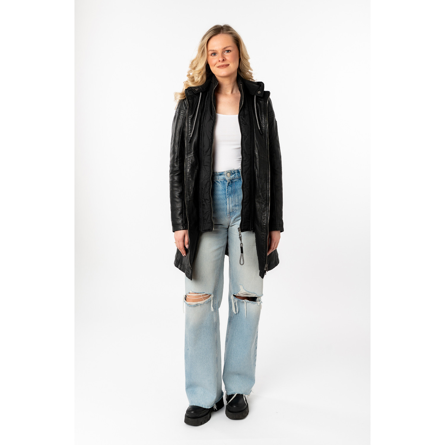 Długa skórzana kurtka damska Mauritius Czarna MWMilene – Kurtki skórzane