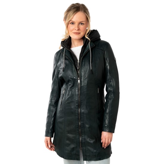 Długa skórzana kurtka damska Mauritius Ciemnozielona MWMilene