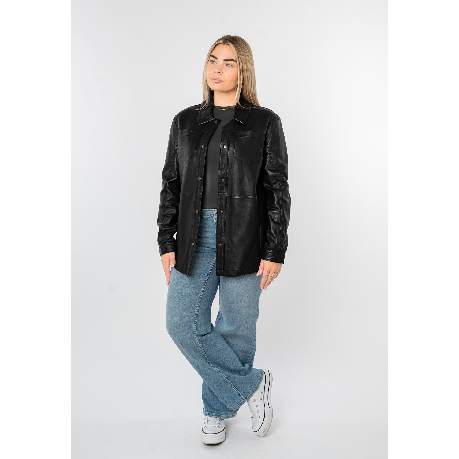 Długa skórzana koszula damska Mauritius Czarna MWNadya