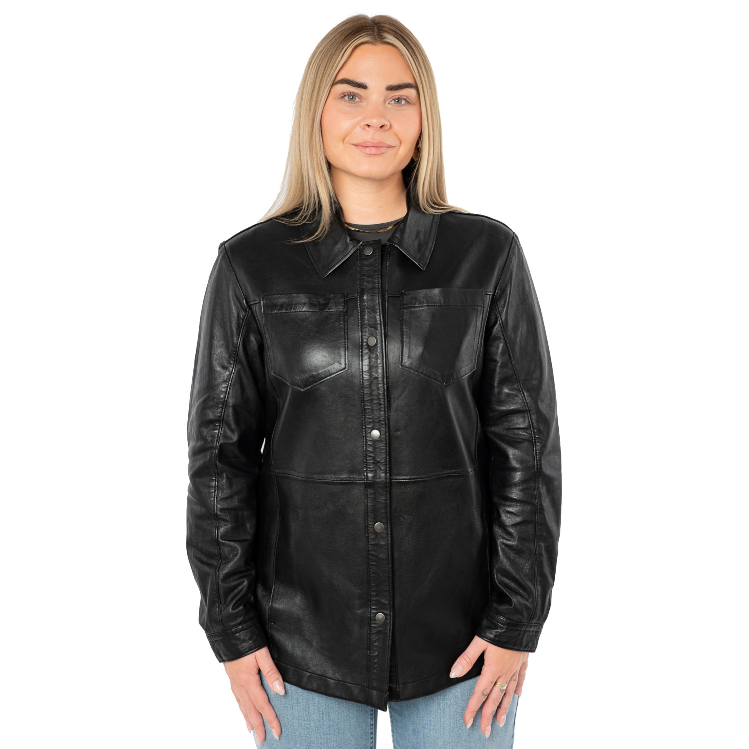 Długa skórzana koszula damska Mauritius Czarna MWNadya