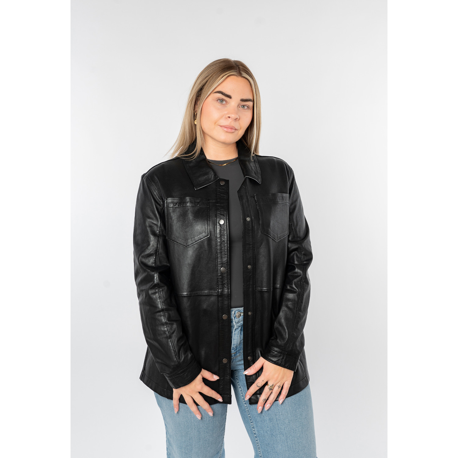 Długa skórzana koszula damska Mauritius Czarna MWNadya