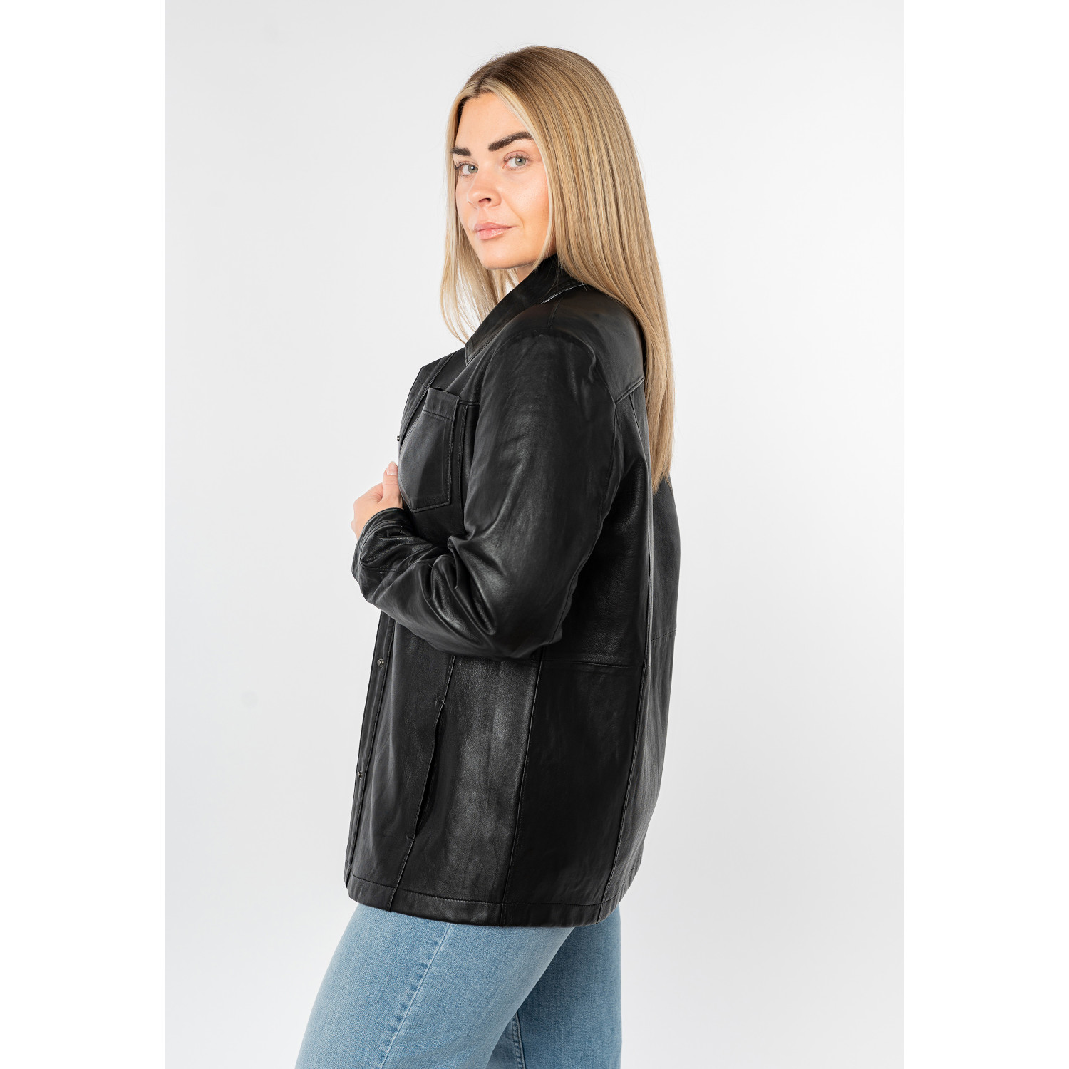 Długa skórzana koszula damska Mauritius Czarna MWNadya