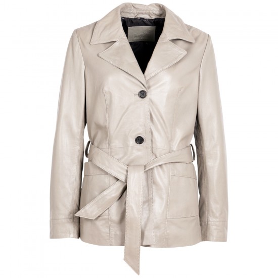 Długa skórzana kurtka damska Mauritius kość słoniowa MWOlvia