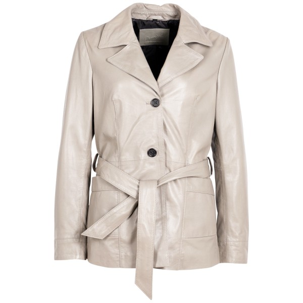 Długa skórzana kurtka damska Mauritius kość słoniowa MWOlvia