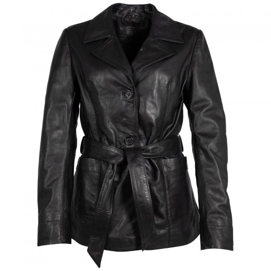 Długa skórzana kurtka damska Mauritius Czarna MWOlvia