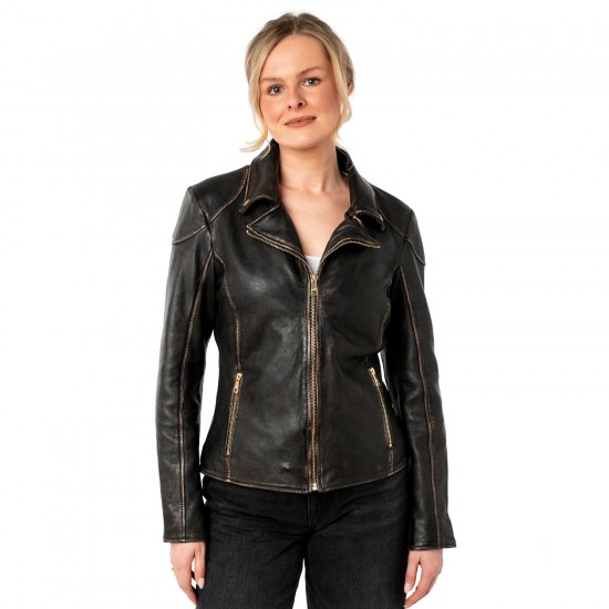 Kurtka skórzana damska Mauritius czarno-beżowa MWPeetho