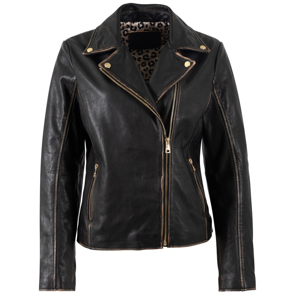 Kurtka skórzana damska Mauritius czarno-beżowa MWPejah