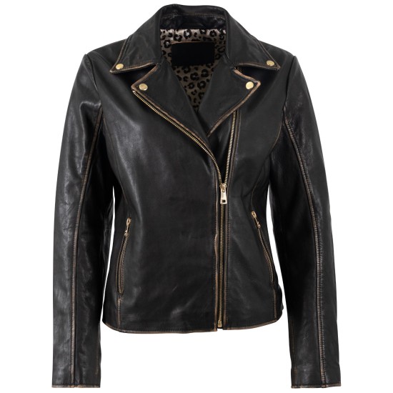 Kurtka skórzana damska Mauritius czarno-beżowa MWPejah