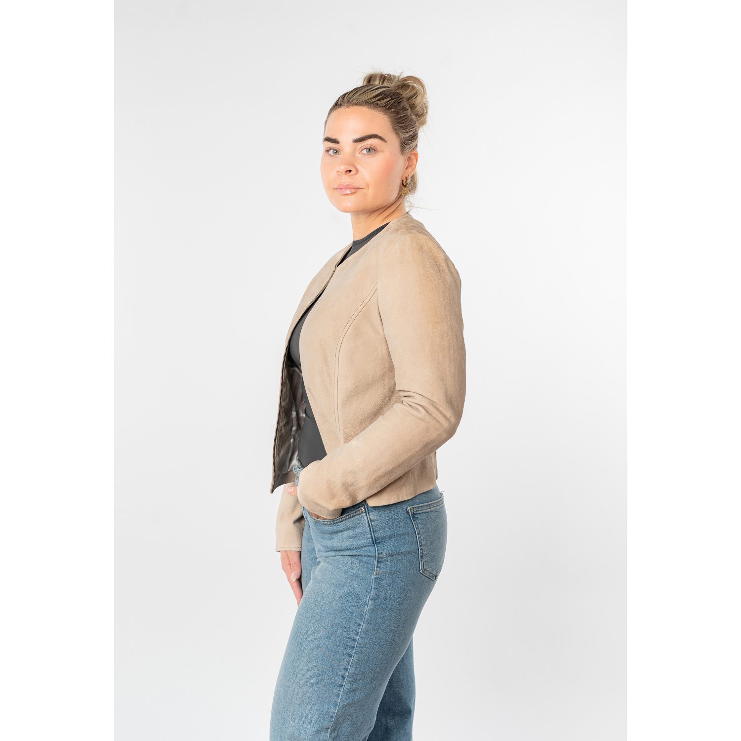 Damska krótka skórzana kurtka Mauritius Beżowa MWQuynn