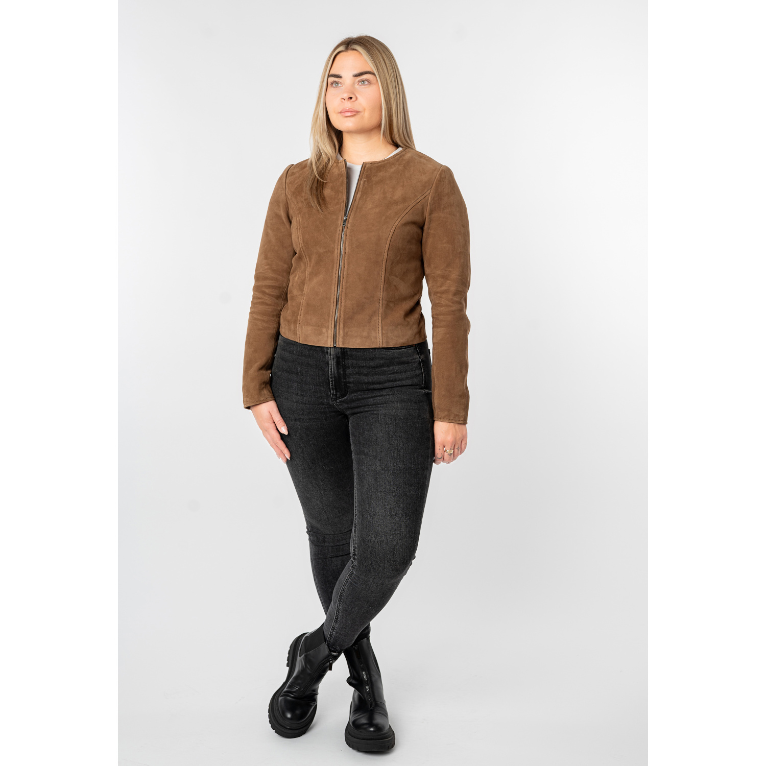 Damska krótka skórzana kurtka Mauritius Ciemny Camel MWQuynn