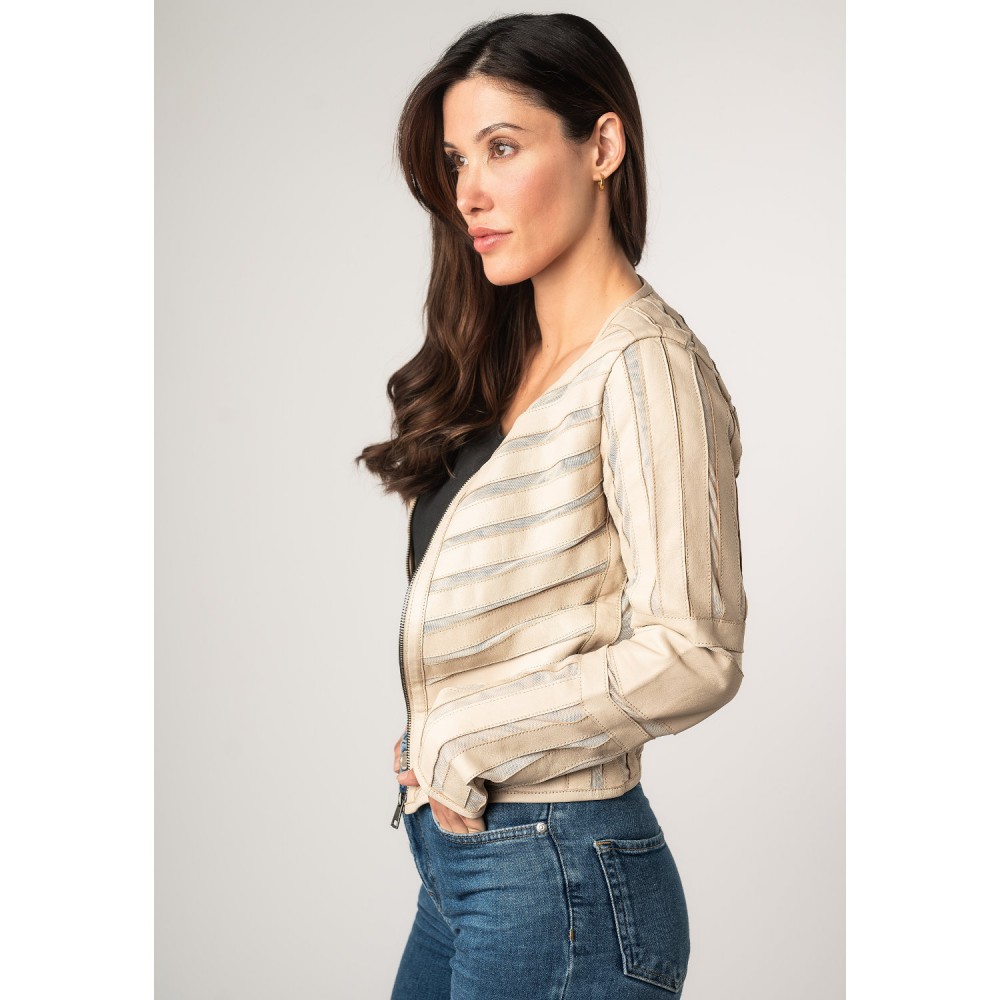 Kurtka skórzana damska Mauritius Beżowa MWSuri - readytowear