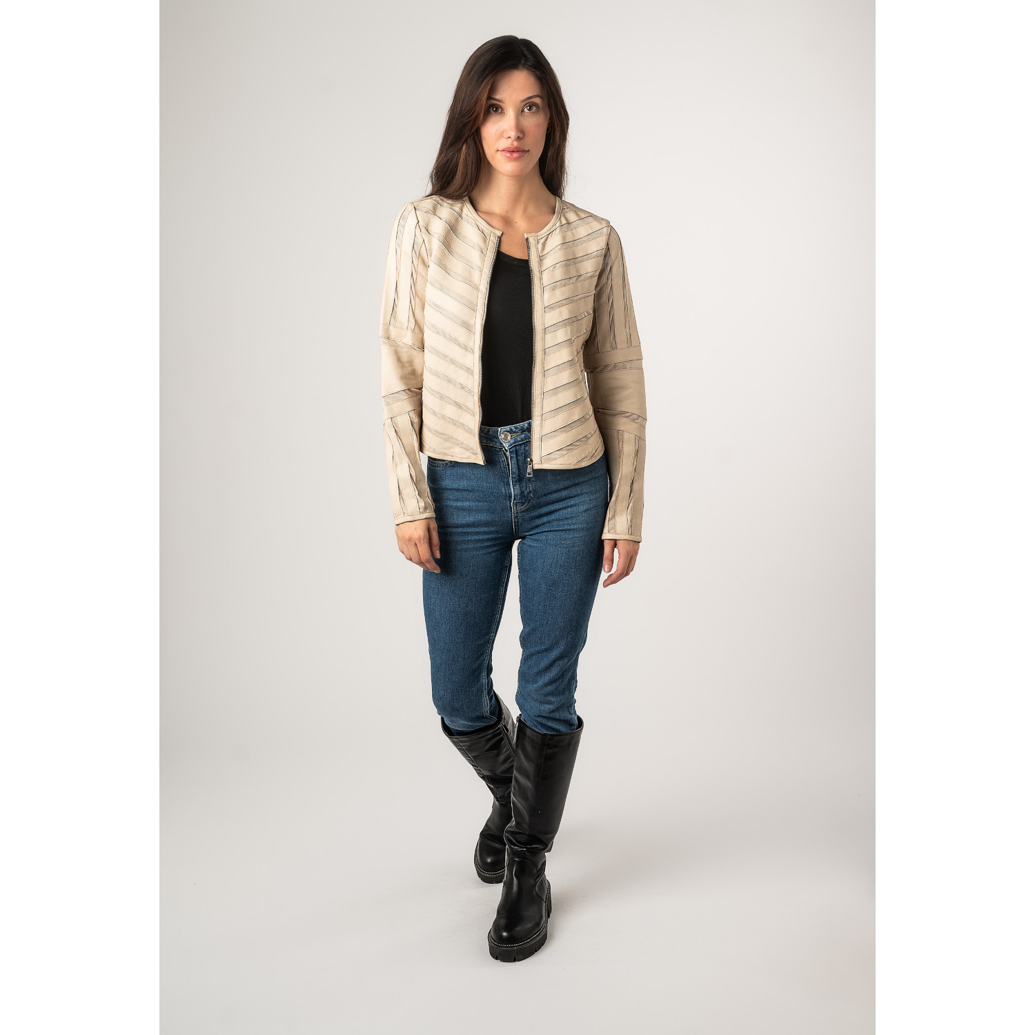 Kurtka skórzana damska Mauritius Beżowa MWSuri – Kurtki skórzane