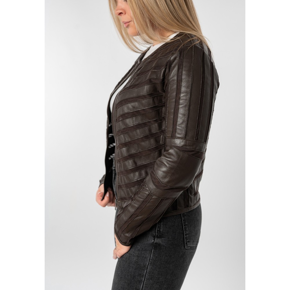 Kurtka skórzana damska Mauritius brązowa MWSuri