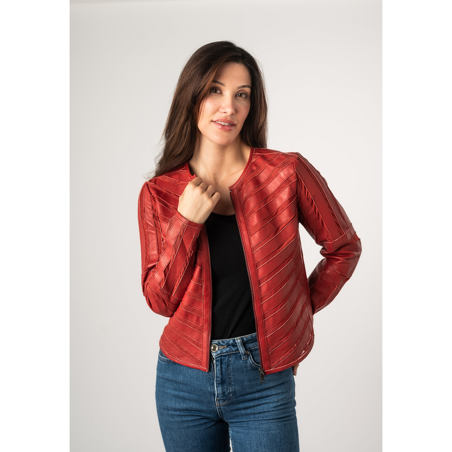 Kurtka skórzana damska Mauritius czerwona MWSuri – BLACK FRIDAY