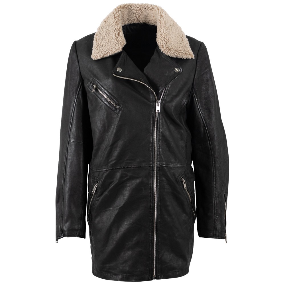 Damska skórzana kurtka Mauritius Czarna MWUdita