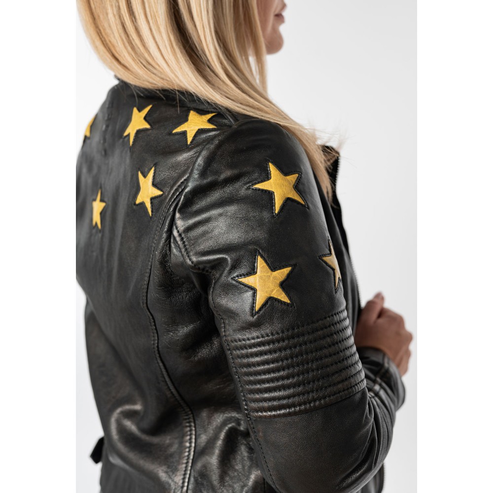 Kurtka skórzana damska Mauritius czarno-żółta MWWona