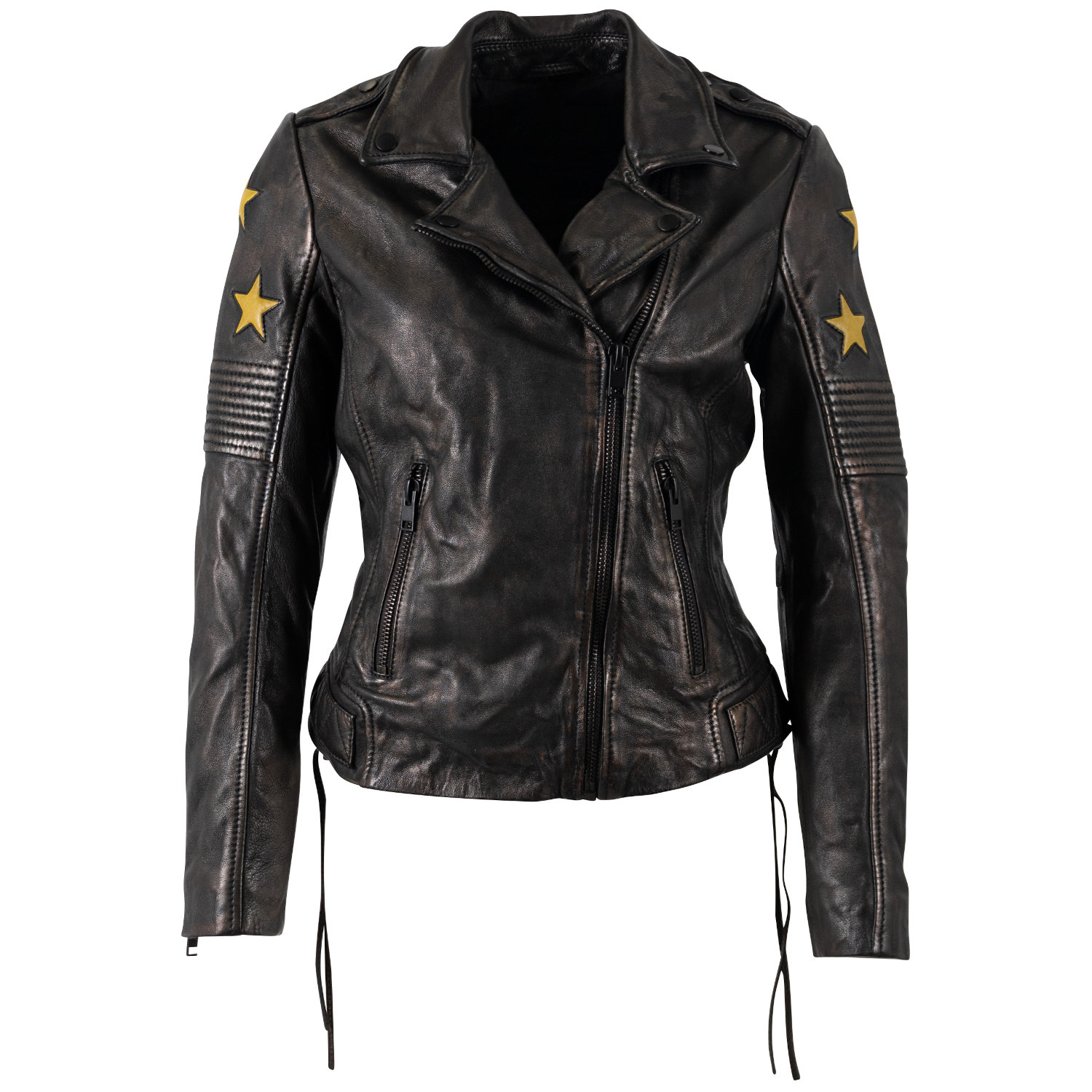 Kurtka skórzana damska Mauritius czarno-żółta MWWona – Kurtki skórzane